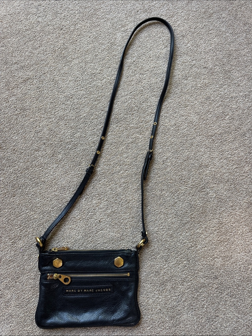 Marc by Marc Jacobs Black Leather Crossbody with Gold Hardware